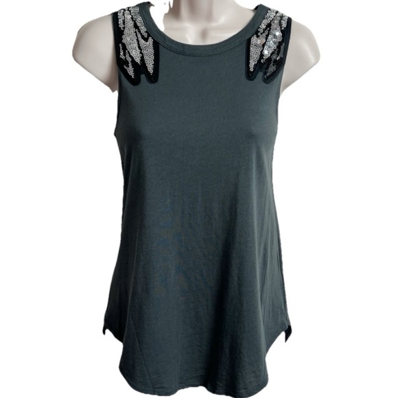 Express Scoop Neck High Low Silver Sequin Gray Pullover Tank Top Extra Small - Picture 3 of 7